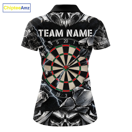 Black And Silver Dartboard Skull Darts Shirts For Women Custom Darts League Team Jersey TDM7779