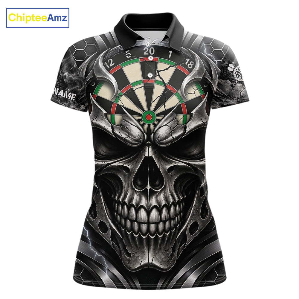 Black And Silver Dartboard Skull Darts Shirts For Women Custom Darts League Team Jersey TDM7779