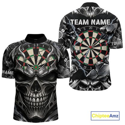 Black And Silver Dartboard Skull Darts Shirts For Men Custom Darts League Team Jersey TDM7779
