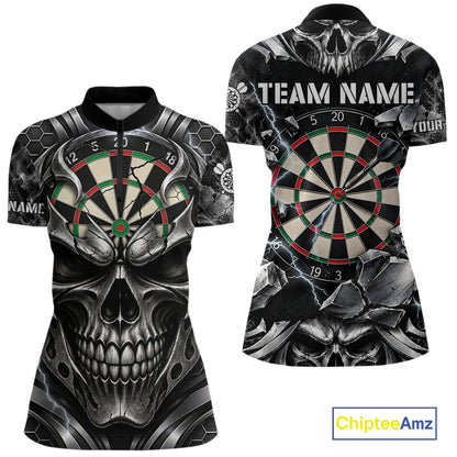 Black And Silver Dartboard Skull Darts Shirts For Women Custom Darts League Team Jersey TDM7779