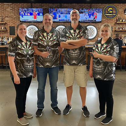 Black And Silver Dartboard Skull Darts Shirts For Men Custom Darts League Team Jersey TDM7779