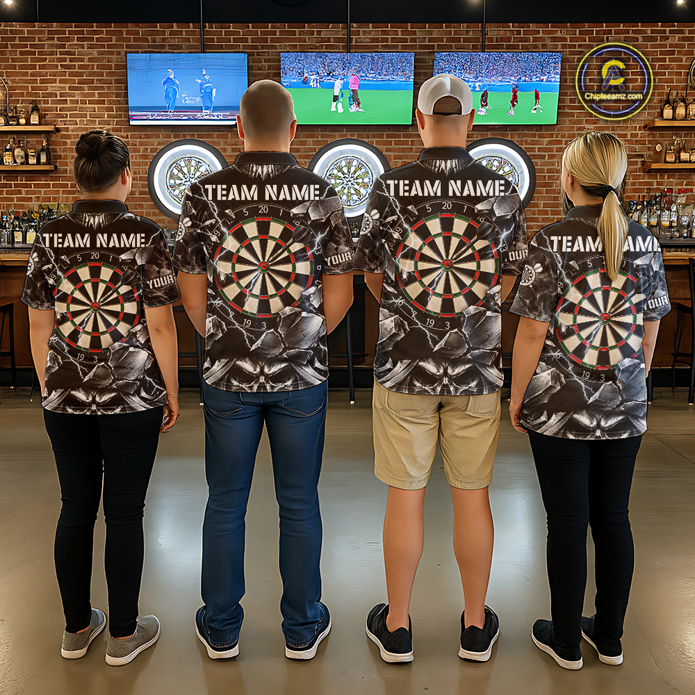 Black And Silver Dartboard Skull Darts Shirts For Men Custom Darts League Team Jersey TDM7779