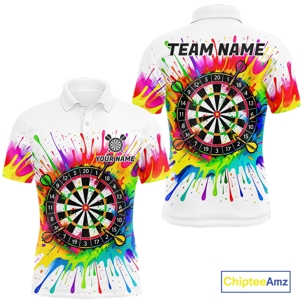 Personalized Colorful Darts Jersey Polo & 1/4 Zip For Men Custom Darts Team Shirt Dart Gift |White TDM7781