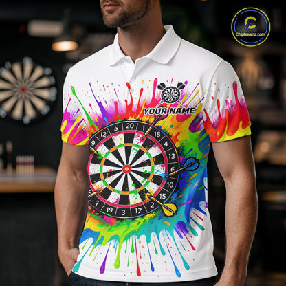 Personalized Colorful Darts Jersey Polo & 1/4 Zip For Men Custom Darts Team Shirt Dart Gift |White TDM7781