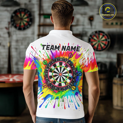 Personalized Colorful Darts Jersey Polo & 1/4 Zip For Men Custom Darts Team Shirt Dart Gift |White TDM7781