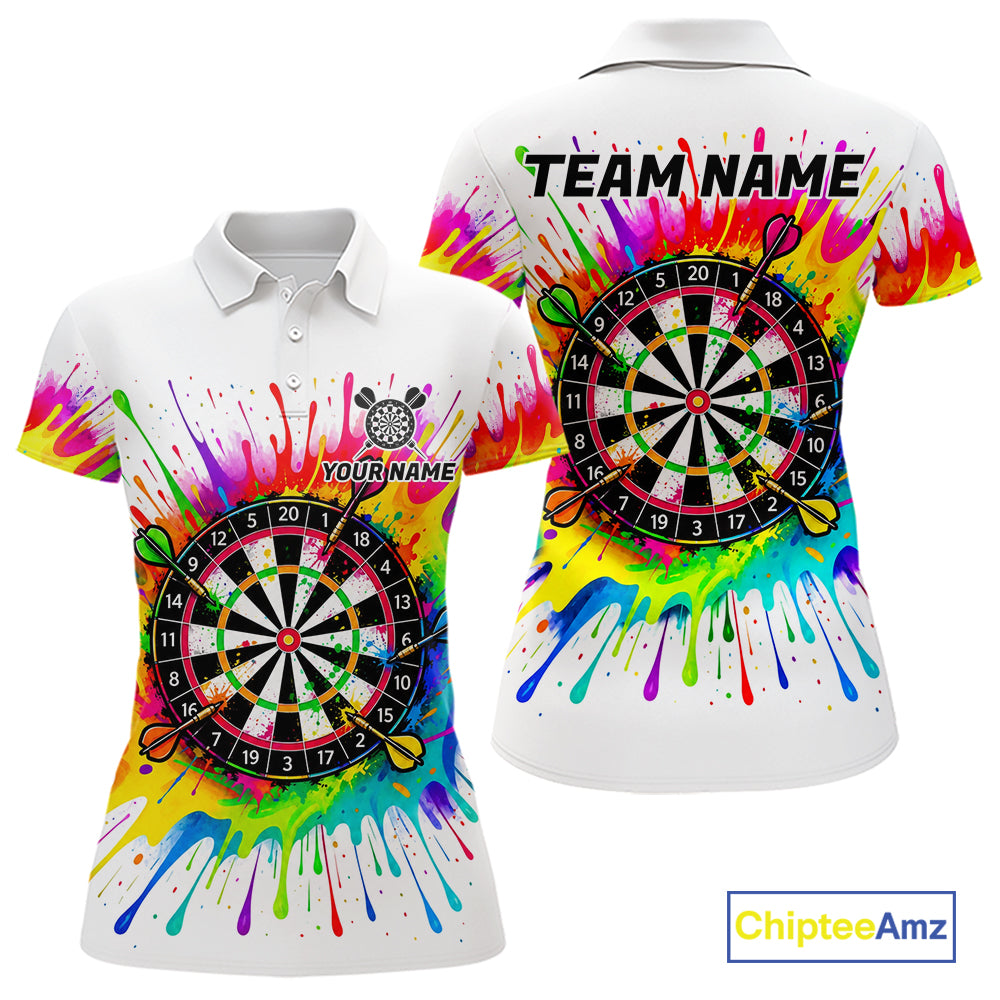 Personalized Colorful Darts Jersey Polo & 1/4 Zip For Women Custom Darts Team Shirt Dart Gift |White TDM7781
