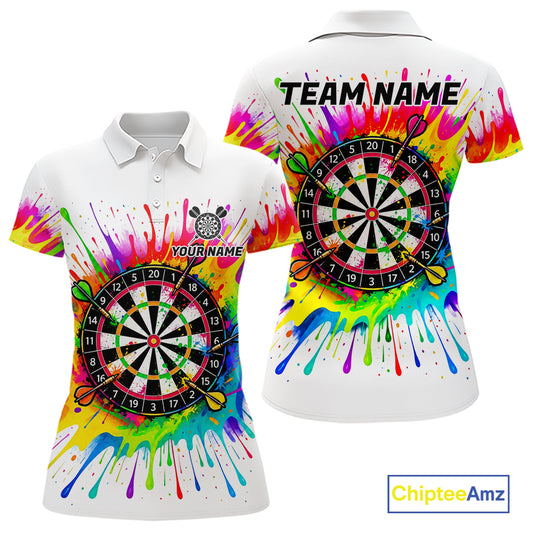 Personalized Colorful Darts Jersey Polo & 1/4 Zip For Women Custom Darts Team Shirt Dart Gift |White TDM7781