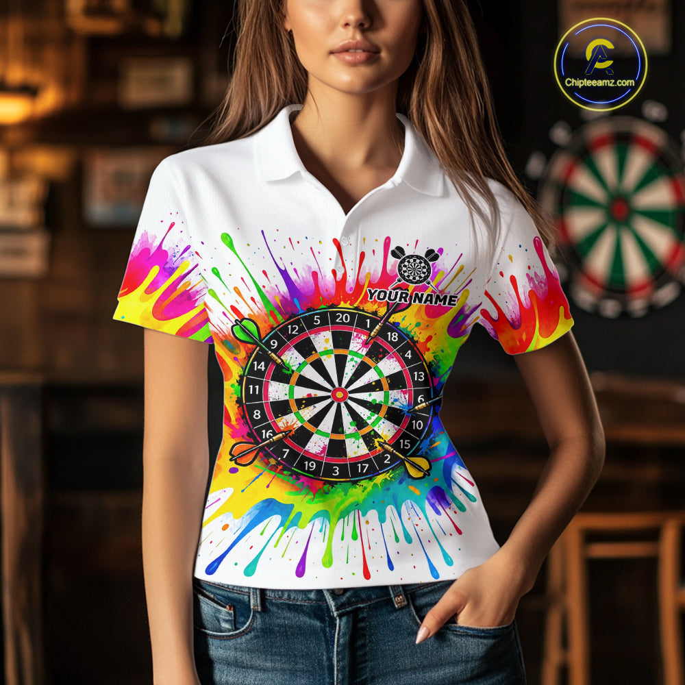 Personalized Colorful Darts Jersey Polo & 1/4 Zip For Women Custom Darts Team Shirt Dart Gift |White TDM7781