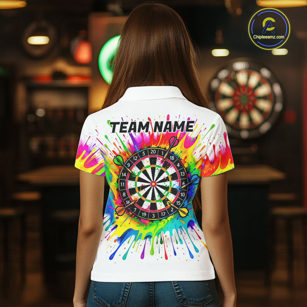 Personalized Colorful Darts Jersey Polo & 1/4 Zip For Women Custom Darts Team Shirt Dart Gift |White TDM7781