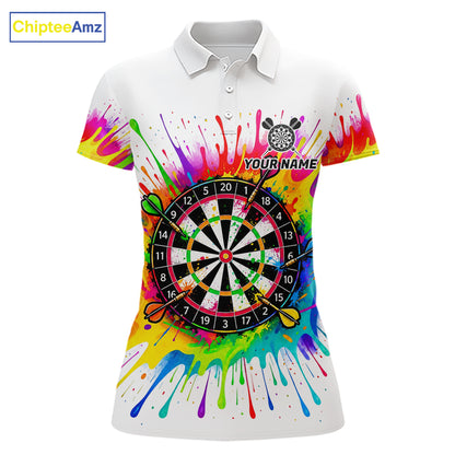 Personalized Colorful Darts Jersey Polo & 1/4 Zip For Women Custom Darts Team Shirt Dart Gift |White TDM7781