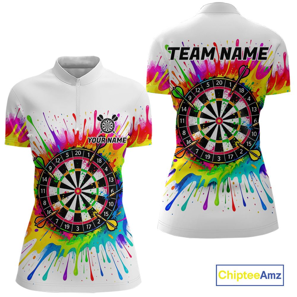 Personalized Colorful Darts Jersey Polo & 1/4 Zip For Women Custom Darts Team Shirt Dart Gift |White TDM7781