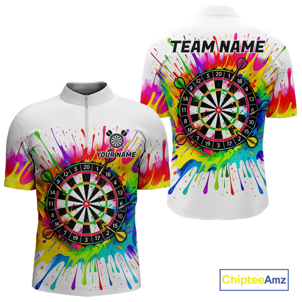 Personalized Colorful Darts Jersey Polo & 1/4 Zip For Men Custom Darts Team Shirt Dart Gift |White TDM7781