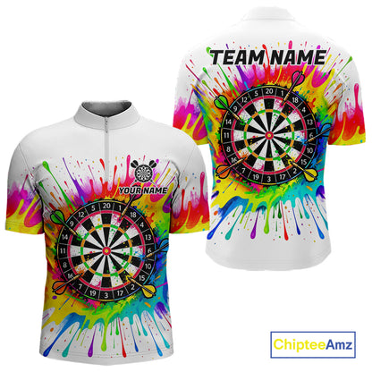 Personalized Colorful Darts Jersey Polo & 1/4 Zip For Men Custom Darts Team Shirt Dart Gift |White TDM7781