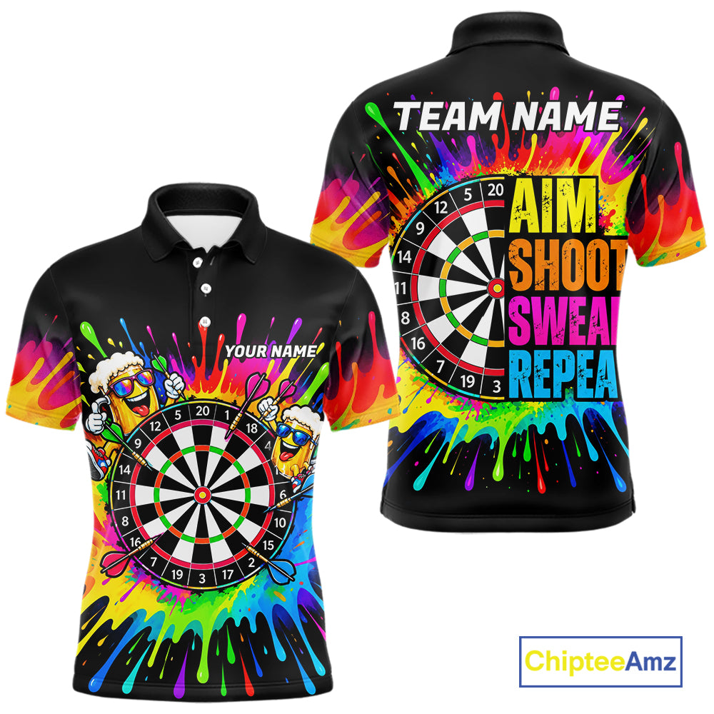Personalized Colorful Beer Darts Jersey Aim Shoot Swear Repeat Darts Team Shirt For Men Dart Gift TDM7782
