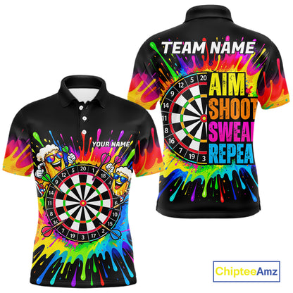 Personalized Colorful Beer Darts Jersey Aim Shoot Swear Repeat Darts Team Shirt For Men Dart Gift TDM7782