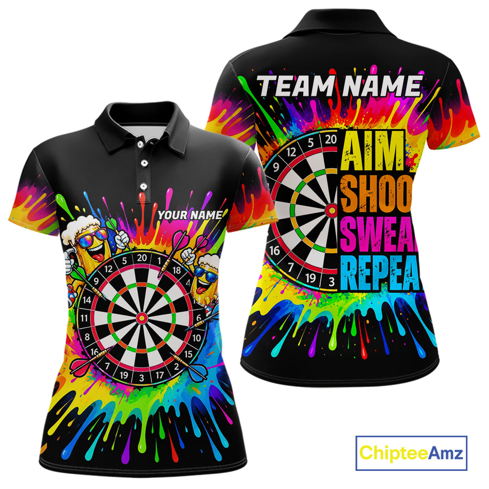 Personalized Colorful Beer Darts Jersey Aim Shoot Swear Repeat Darts Team Shirt For Women Dart Gift TDM7782