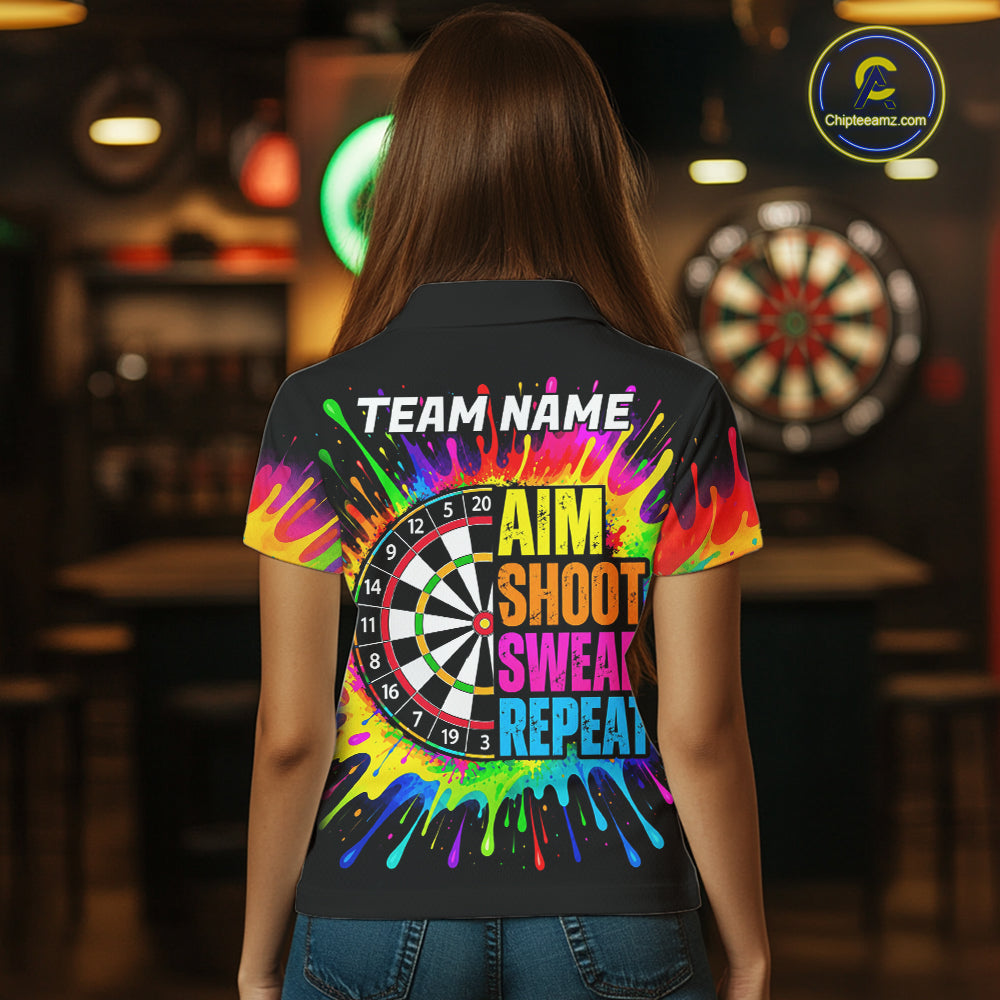 Personalized Colorful Beer Darts Jersey Aim Shoot Swear Repeat Darts Team Shirt For Women Dart Gift TDM7782