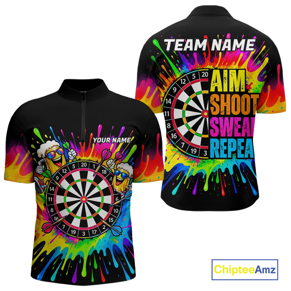 Personalized Colorful Beer Darts Jersey Aim Shoot Swear Repeat Darts Team Shirt For Men Dart Gift TDM7782