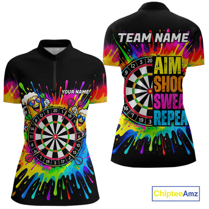 Personalized Colorful Beer Darts Jersey Aim Shoot Swear Repeat Darts Team Shirt For Women Dart Gift TDM7782