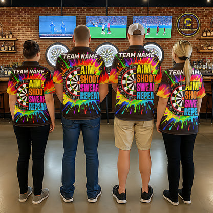 Personalized Colorful Beer Darts Jersey Aim Shoot Swear Repeat Darts Team Shirt For Women Dart Gift TDM7782