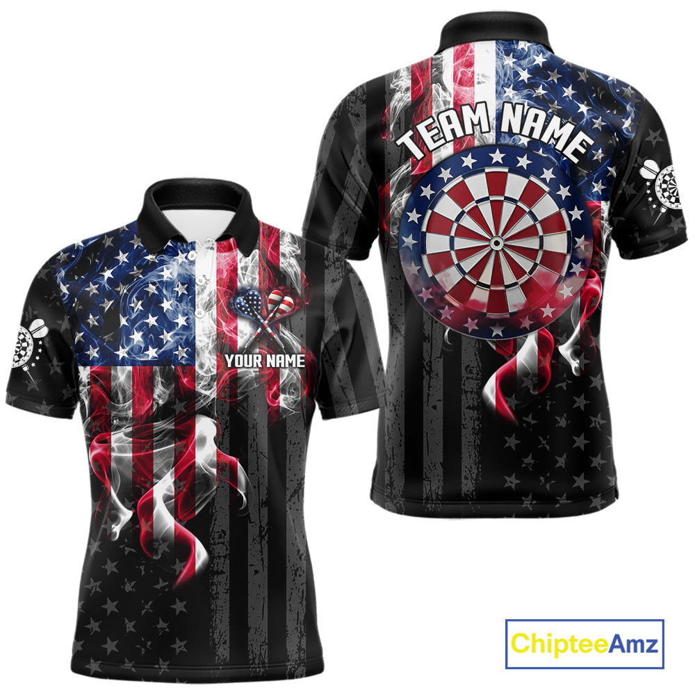 Custom American Flag Smoke Darts Shirt For Men, Patriotic Darts Team Jersey Polo & Quarter Zip TDM7785