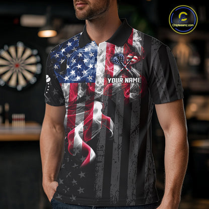 Custom American Flag Smoke Darts Shirt For Men, Patriotic Darts Team Jersey Polo & Quarter Zip TDM7785