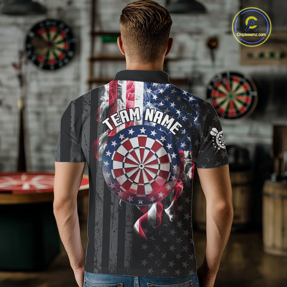 Custom American Flag Smoke Darts Shirt For Men, Patriotic Darts Team Jersey Polo & Quarter Zip TDM7785