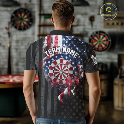 Custom American Flag Smoke Darts Shirt For Men, Patriotic Darts Team Jersey Polo & Quarter Zip TDM7785