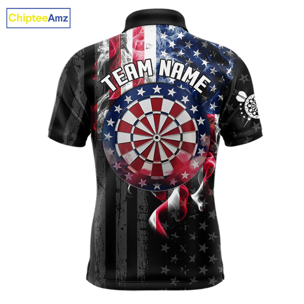 Custom American Flag Smoke Darts Shirt For Men, Patriotic Darts Team Jersey Polo & Quarter Zip TDM7785