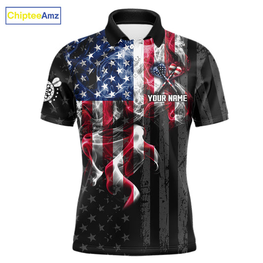 Custom American Flag Smoke Darts Shirt For Men, Patriotic Darts Team Jersey Polo & Quarter Zip TDM7785