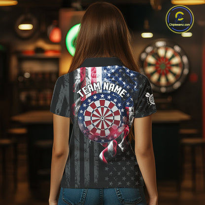 Custom American Flag Smoke Darts Shirt For Women, Patriotic Darts Team Jersey Polo & Quarter Zip TDM7785