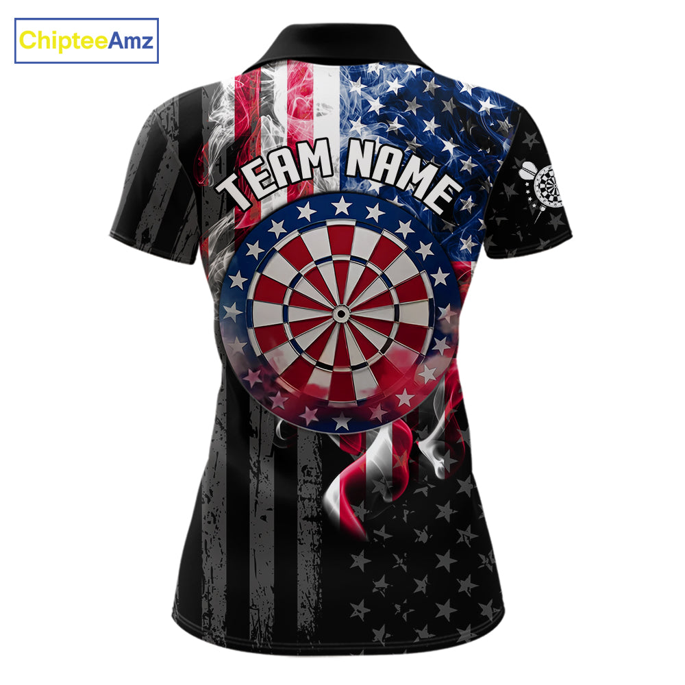 Custom American Flag Smoke Darts Shirt For Women, Patriotic Darts Team Jersey Polo & Quarter Zip TDM7785