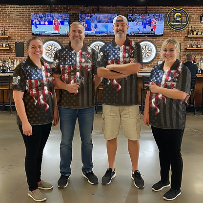 Custom American Flag Smoke Darts Shirt For Men, Patriotic Darts Team Jersey Polo & Quarter Zip TDM7785