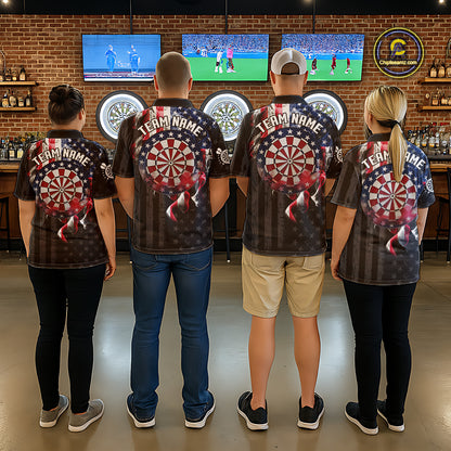 Custom American Flag Smoke Darts Shirt For Men, Patriotic Darts Team Jersey Polo & Quarter Zip TDM7785