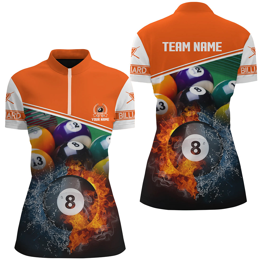 Custom Orange Billiard 8 Ball In Water Fire Women Quarter-Zip Shirts, Billiard Player Gifts TDM0491