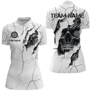 Personalized Skull White Grunge Darts Polo And Quarter-Zip Shirts For Women Custom Dart Team Jerseys TDM2922