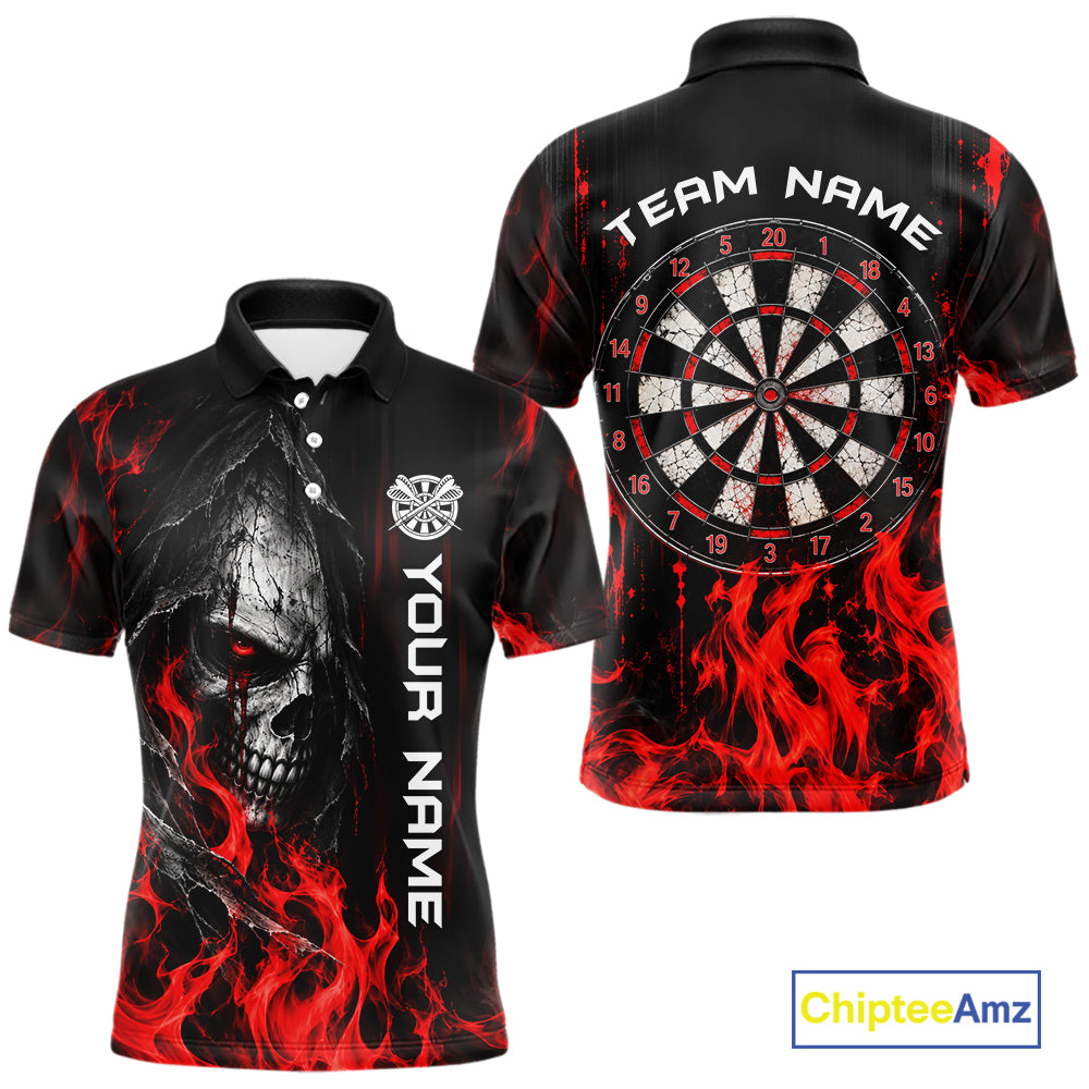 Red Flaming Skull Grim Reaper Dartboard Jersey Custom Darts Team Shirts Polo & 1/4 Zip For Men TDM8129