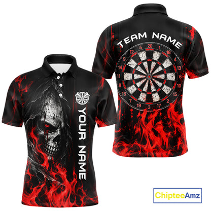 Red Flaming Skull Grim Reaper Dartboard Jersey Custom Darts Team Shirts Polo & 1/4 Zip For Men TDM8129
