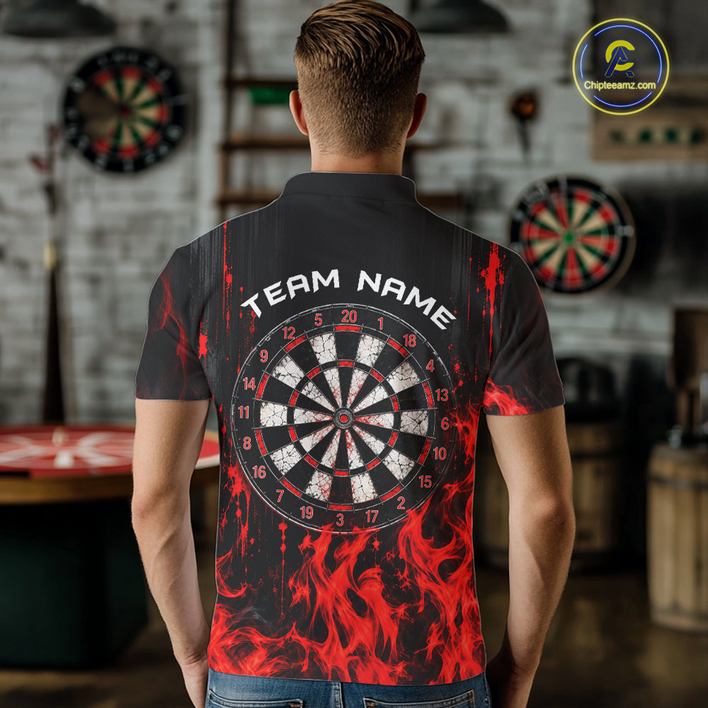 Red Flaming Skull Grim Reaper Dartboard Jersey Custom Darts Team Shirts Polo & 1/4 Zip For Men TDM8129