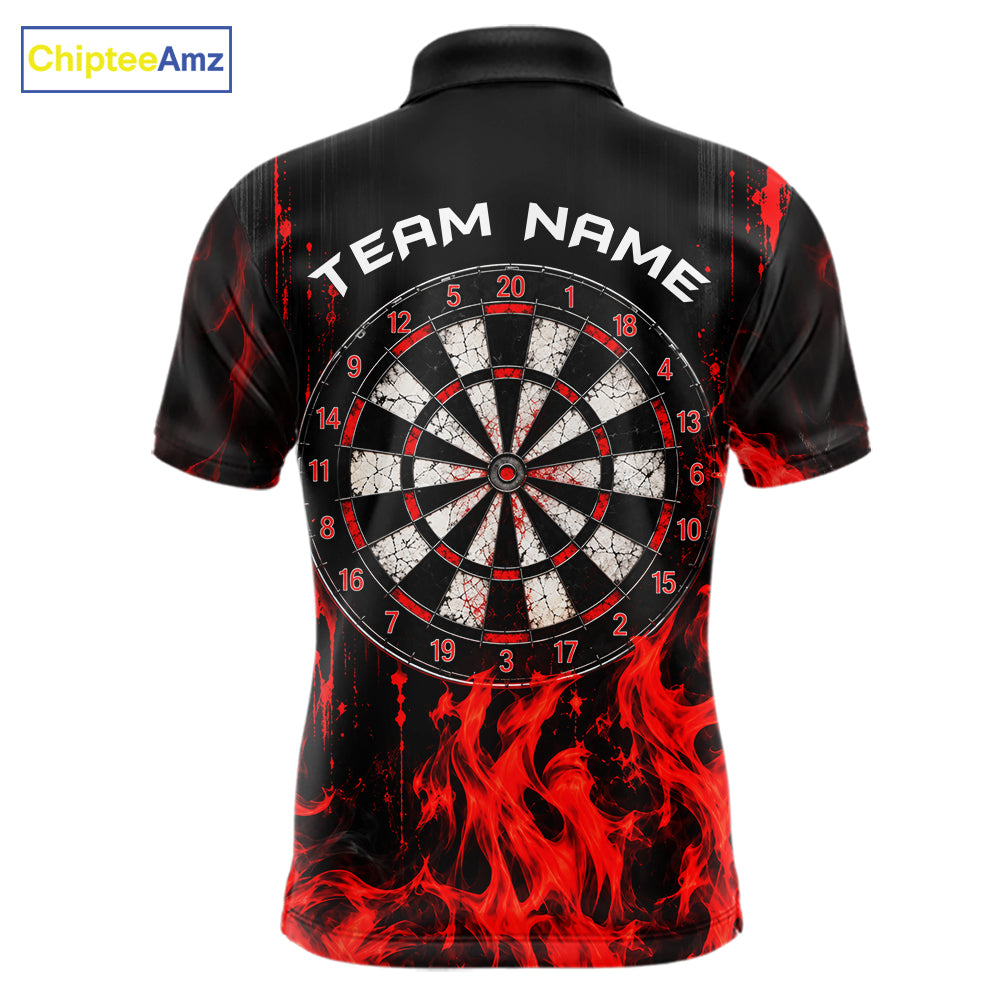 Red Flaming Skull Grim Reaper Dartboard Jersey Custom Darts Team Shirts Polo & 1/4 Zip For Men TDM8129