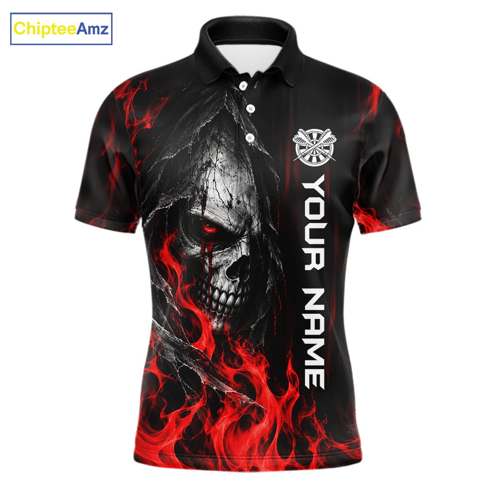 Red Flaming Skull Grim Reaper Dartboard Jersey Custom Darts Team Shirts Polo & 1/4 Zip For Men TDM8129