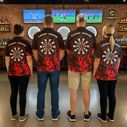 Red Flaming Skull Grim Reaper Dartboard Jersey Custom Darts Team Shirts Polo & 1/4 Zip For Men TDM8129