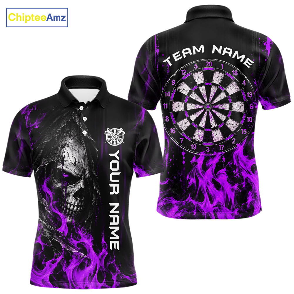 Purple Flaming Skull Grim Reaper Dartboard Jersey Custom Darts Team Shirts Polo & 1/4 Zip For Men TDM8130