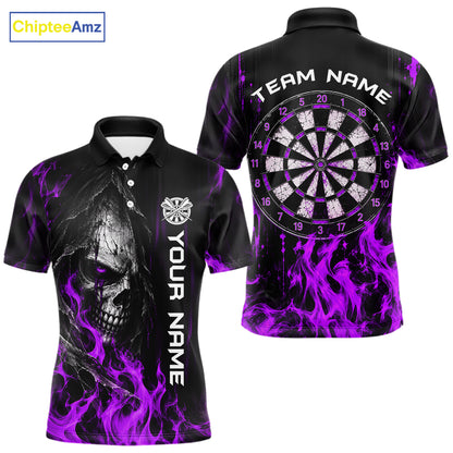 Purple Flaming Skull Grim Reaper Dartboard Jersey Custom Darts Team Shirts Polo & 1/4 Zip For Men TDM8130