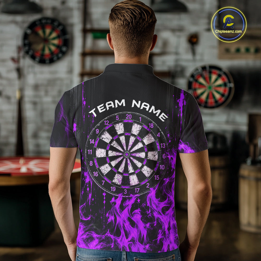 Purple Flaming Skull Grim Reaper Dartboard Jersey Custom Darts Team Shirts Polo & 1/4 Zip For Men TDM8130