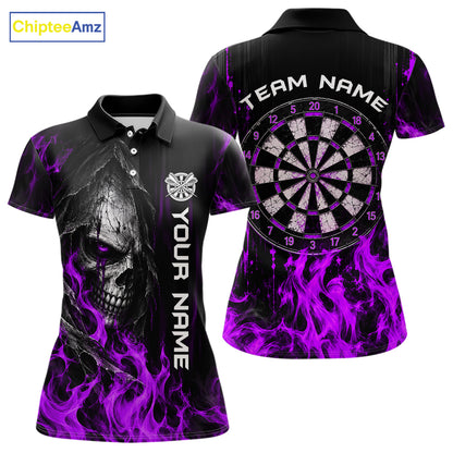 Purple Flaming Skull Grim Reaper Dartboard Jersey Custom Darts Team Shirts Polo & 1/4 Zip For Women TDM8130