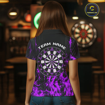 Purple Flaming Skull Grim Reaper Dartboard Jersey Custom Darts Team Shirts Polo & 1/4 Zip For Women TDM8130