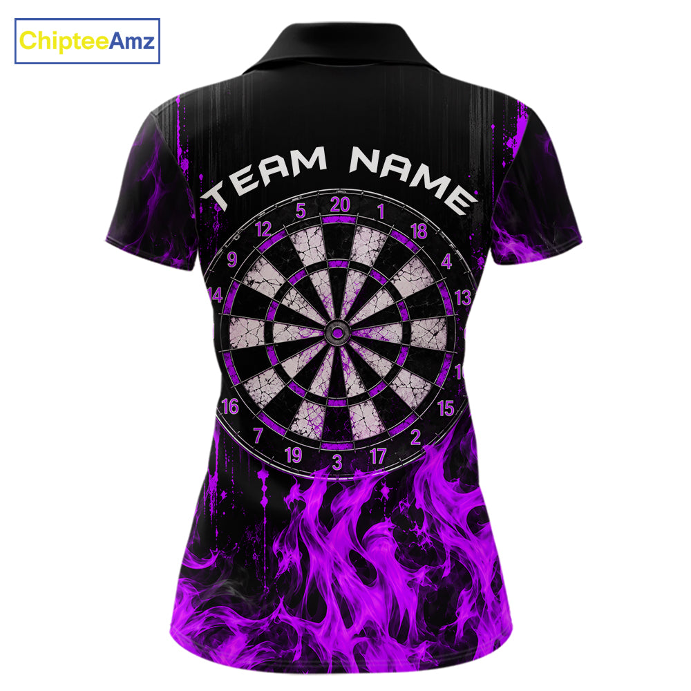 Purple Flaming Skull Grim Reaper Dartboard Jersey Custom Darts Team Shirts Polo & 1/4 Zip For Women TDM8130