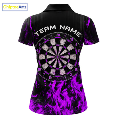 Purple Flaming Skull Grim Reaper Dartboard Jersey Custom Darts Team Shirts Polo & 1/4 Zip For Women TDM8130
