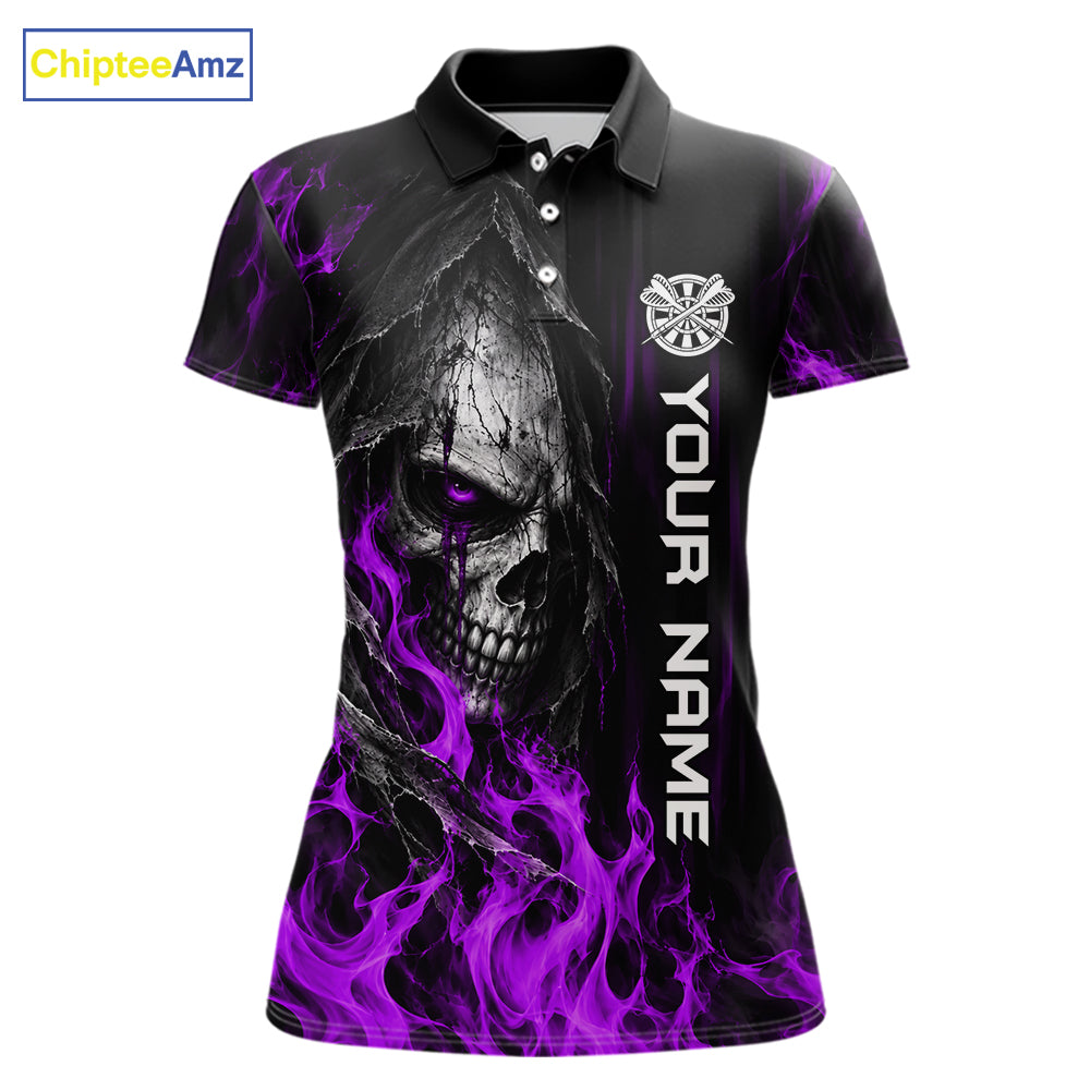 Purple Flaming Skull Grim Reaper Dartboard Jersey Custom Darts Team Shirts Polo & 1/4 Zip For Women TDM8130